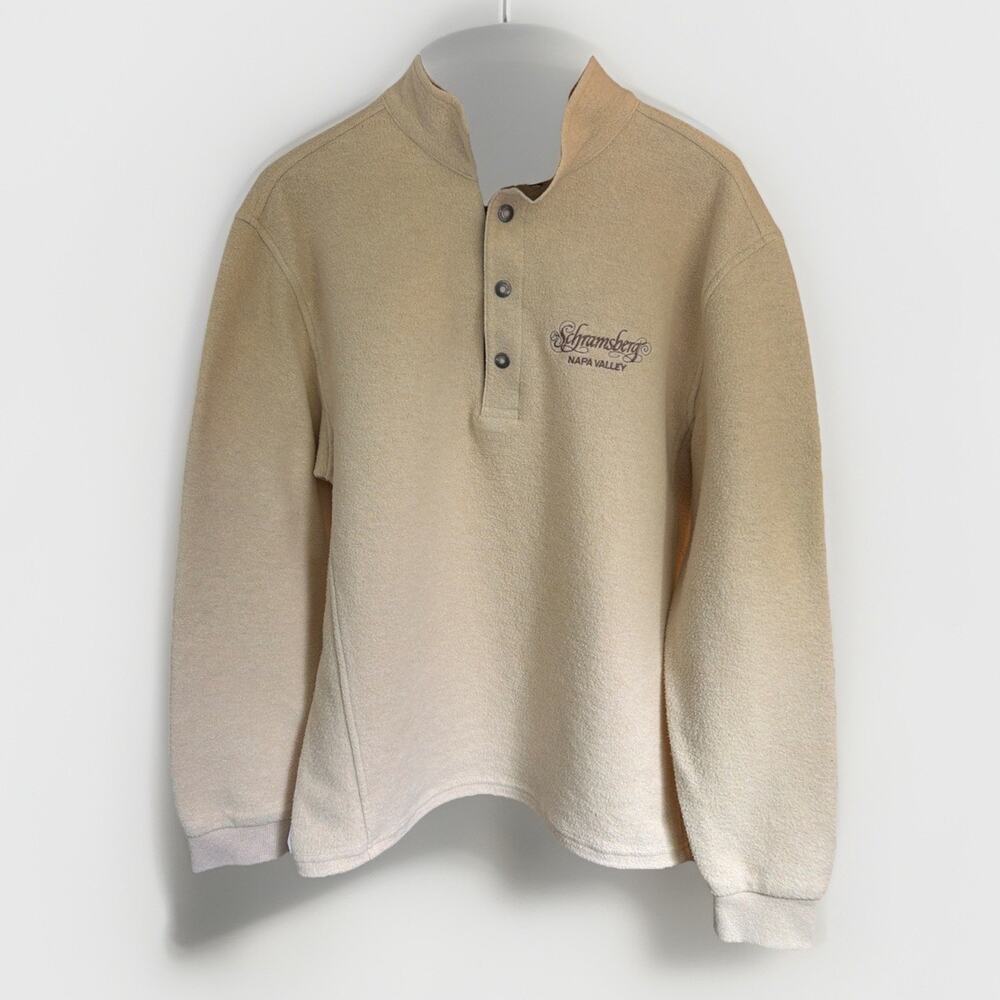 Straight Down Jacket Mens XL Beige Fleece Pullover Button NAPA Collar Made USA
